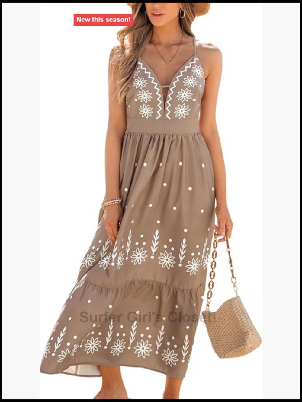 CUPSHE Women's Summer Beach Maxi Dress Casual V Neck Vacation Dresses Criss